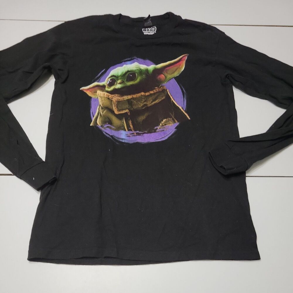 Tultex Star Wars Women S Baby‎ Yoda Graphic T-Shirt Black Crew Grogu Long Sleeve